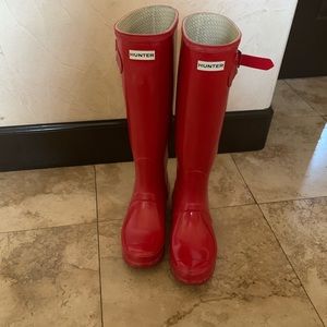 Tall Hunter glossy red rain boots